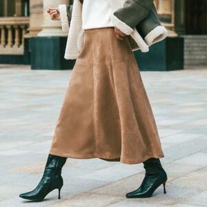 Jessica Tan Suede Maxi Skirt